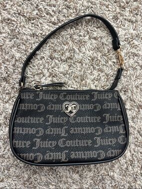 NWOT Juicy Couture Black Monogram Heart-Emblem Mini Shoulder Bag